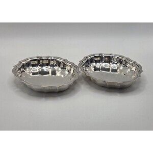 Pair Vintage 50s to 70s International Silver Co Chippendale Small Oval Dishes
